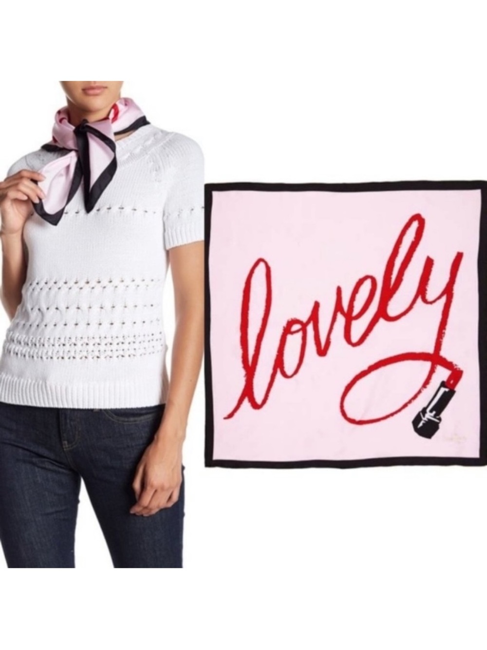 Kate Spade Lipstick Lovely Scarf Silk Cute Feminine Girly Make Up Novelty Logo